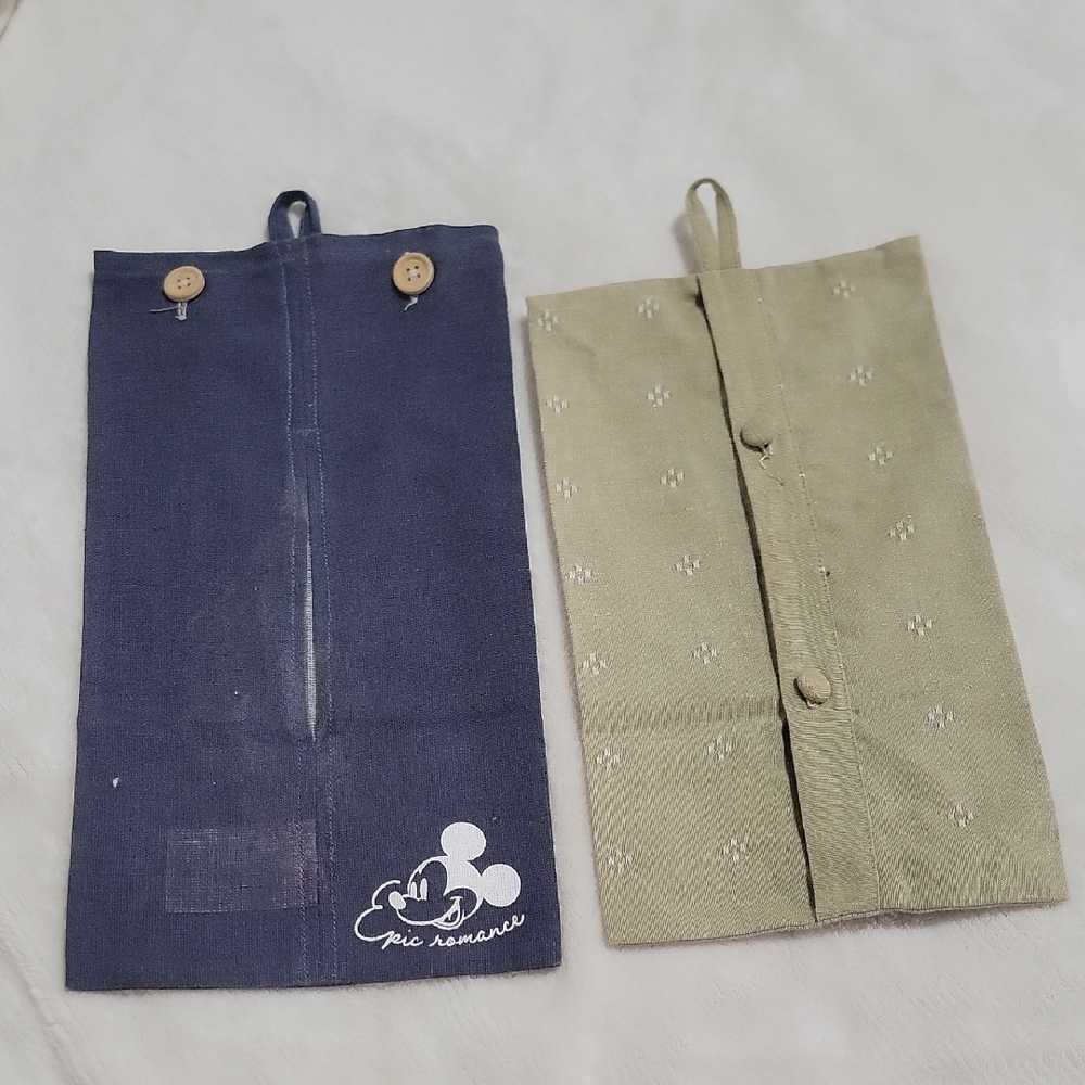 Set Of 2 Thin Small Tissue Box Cover Blue Micky Mouse + White Flower Patterns